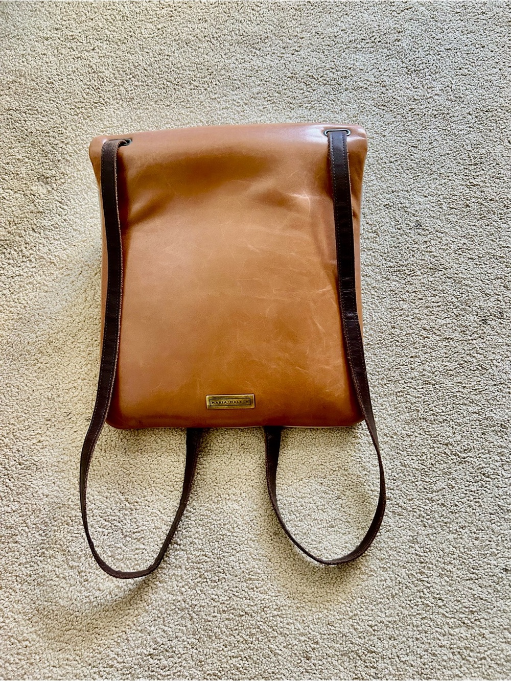 Classic Cognac Leather Backpack with Brown Straps